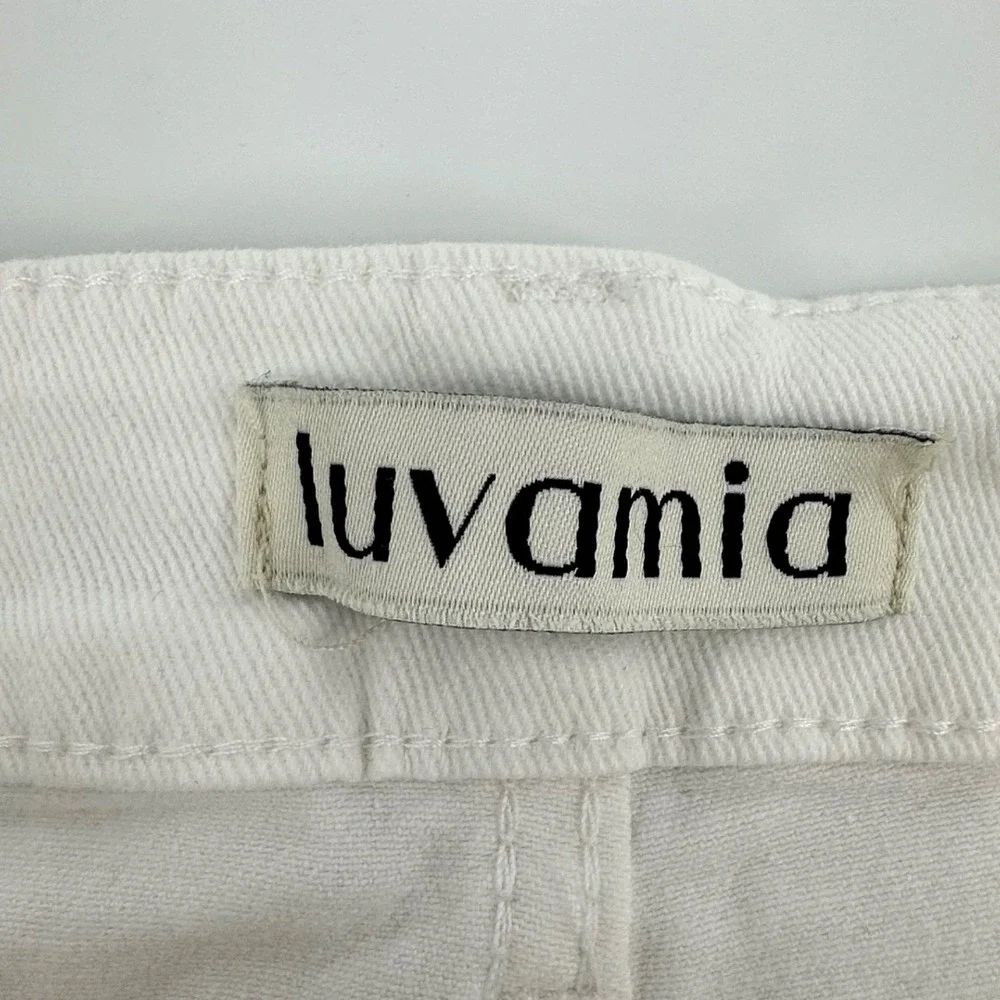 Luvamia Cut-off Denim Shorts Women Size L White Raw Hem Festival ‎ Summer Boho